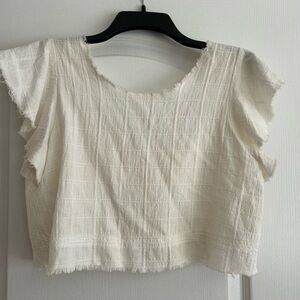 Women's White Short Sleeve Textured Cropped Top